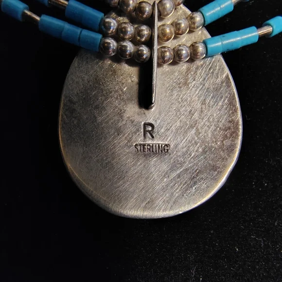 Vintage Southwestern Sterling Silver 3 Strand Necklace w/ Turquoise - Picture 8 of 9